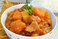 Hearty Beef Stew with Pumpkin and Autumn Herbs