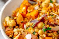 Harissa Roasted Veggie Lentil Salad with Lemon Tahini Dressing