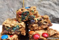 Chewy Monster Cookie Bars with M&Ms and Chocolate Chips