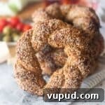 How to Make Turkish Simit: Crispy Bagel-Style Bread Recipe 11 close up image of turkish simit bread image to fit recipe card size