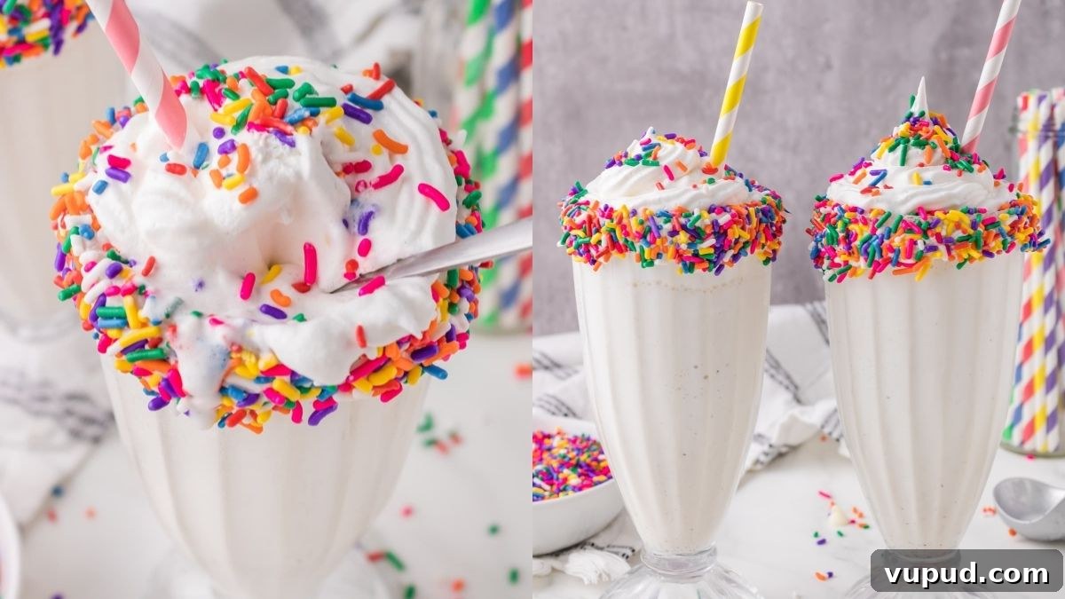 15 Favorite Frozen Treats for Summer: Cool Ideas to Beat the Heat 14 Vanilla milkshake with sprinkles in a glass.