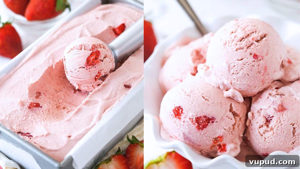 15 Favorite Frozen Treats for Summer: Cool Ideas to Beat the Heat 4 No churn strawberry ice cream in a white bowl.