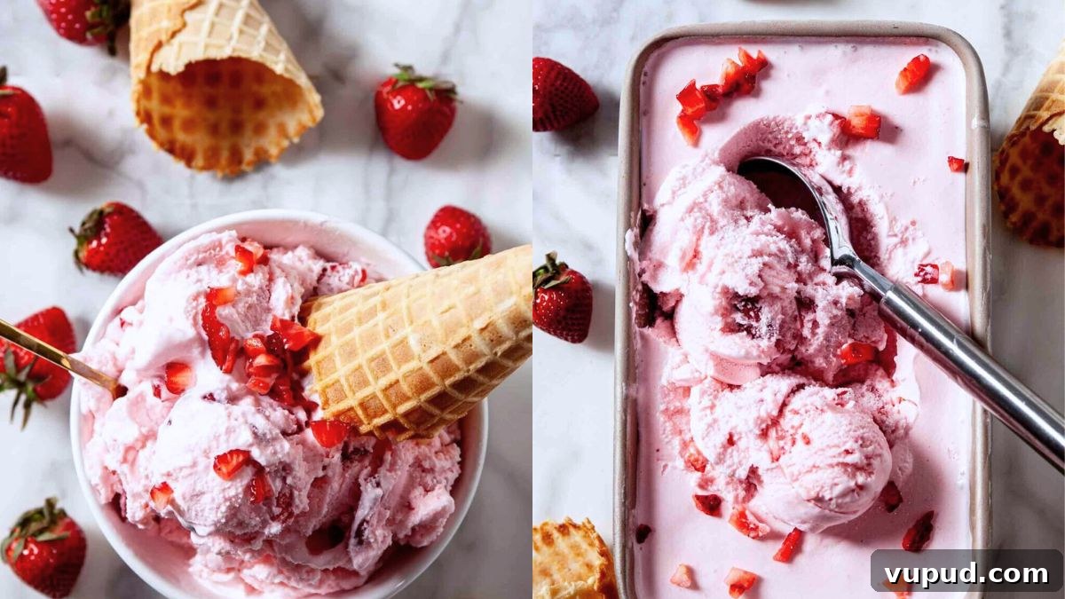 15 Favorite Frozen Treats for Summer: Cool Ideas to Beat the Heat 5 Strawberry ice cream in a bowl with a waffle cone.