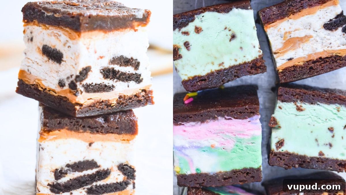 15 Favorite Frozen Treats for Summer: Cool Ideas to Beat the Heat 6 Brownie ice cream sandwiches stacked on a plate.