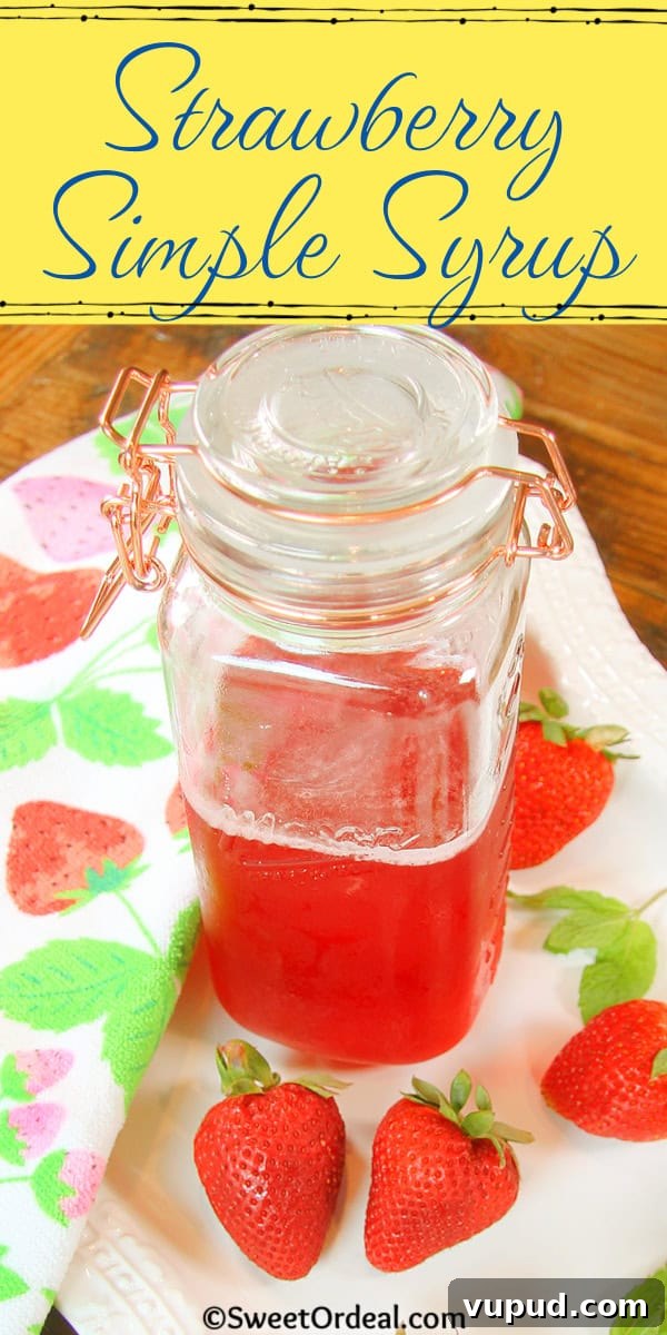 Strawberry Simple Syrup is delicious drizzled over pancakes, waffles, and French toast. A drizzle made with strawberries and sugar in a locking glass jar.