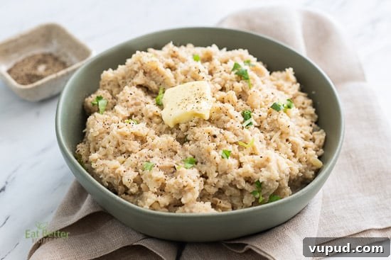 Garlic Parmesan Smashed Cauliflower Sautéed to Crispy Perfection 8 Low Carb Mashed Cauliflower Recipe KETO | @eatbetterrecipes