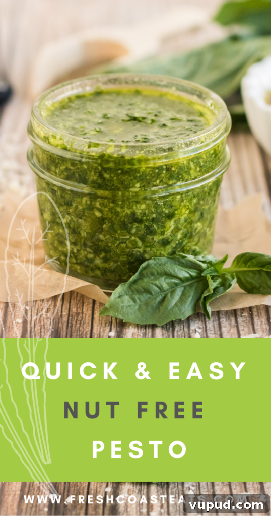 Homemade Nut-Free Pesto Recipe: Flavorful Dairy-Free Sauce 8 Pinterest image for nut free pesto sauce