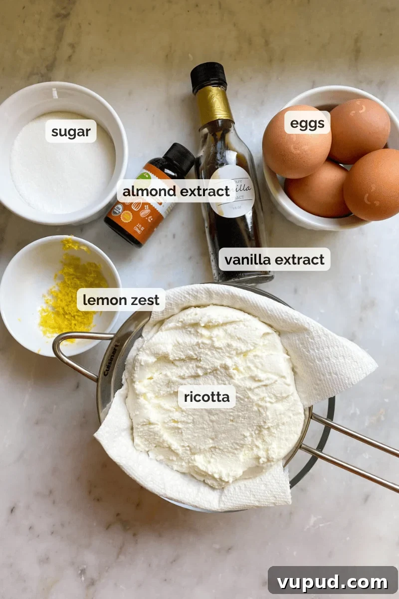 Authentic Italian Ricotta Pie Recipe: Classic Sicilian Crostata 3 Recipe ingredients for ricotta pie recipe.