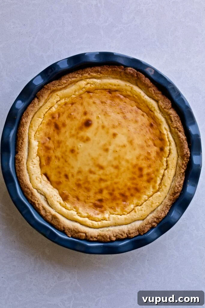 Authentic Italian Ricotta Pie Recipe: Classic Sicilian Crostata 8 Plain Italian ricotta pie in a blue dish.