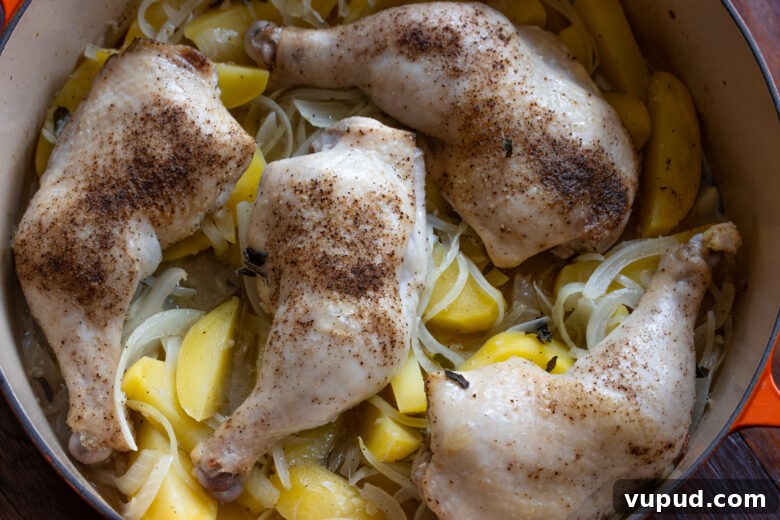 Authentic Greek Lemon Chicken Recipe with Crispy Roast Potatoes 7 Halfway cooked potatoes are not cooked uncovered until the chicken reaches 165F.