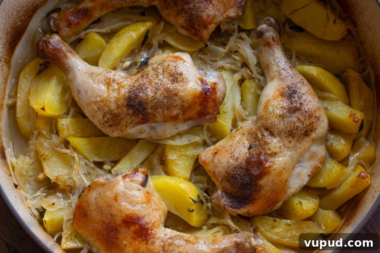 Authentic Greek Lemon Chicken Recipe with Crispy Roast Potatoes 8 Chicken skin is nice and golden after being placed under the broiler for a minute or so.