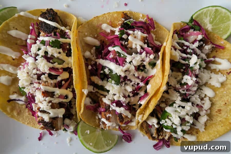 Blackened Mahi Mahi Fish Tacos — 30-Minute Dinner Recipe 12 overhead shot of a plate of blackened mahi-mahi fish tacos