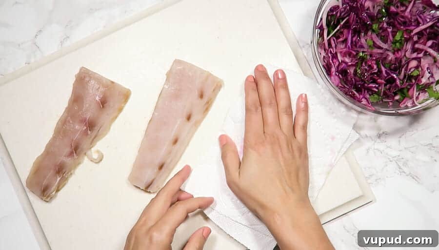Blackened Mahi Mahi Fish Tacos — 30-Minute Dinner Recipe 4 drying the mahi-mahi filets for the blackened mahi-mahi fish tacos