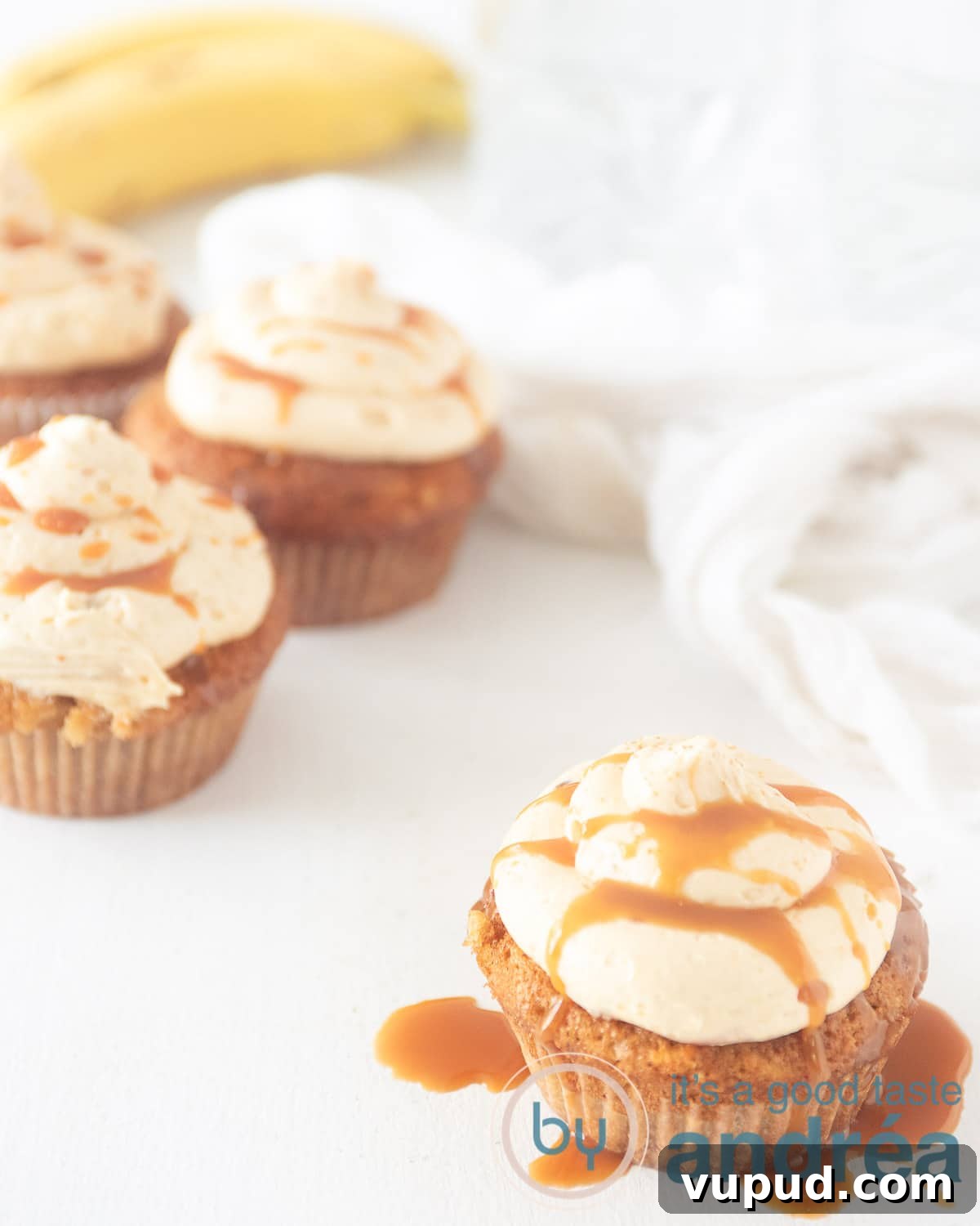 Caramel Banana Cupcakes with Gooey Salted Caramel Drizzle 2 Banana cupcakes