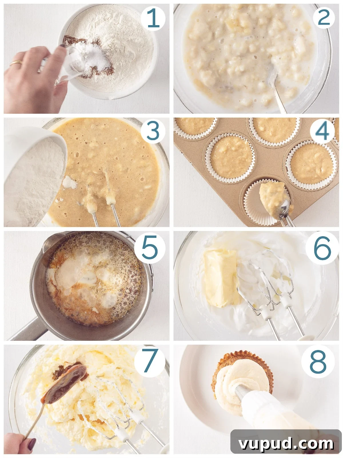 Caramel Banana Cupcakes with Gooey Salted Caramel Drizzle 5 8 steps preparation Banana Cupcakes with Caramel Buttercream