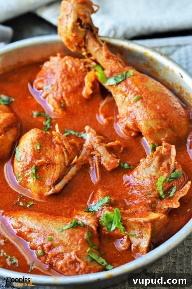 Oil-Free Indian Chicken Curry Recipe: Moist, Low-Fat Curry 2 Oil free chicken curry garnished with cilantro