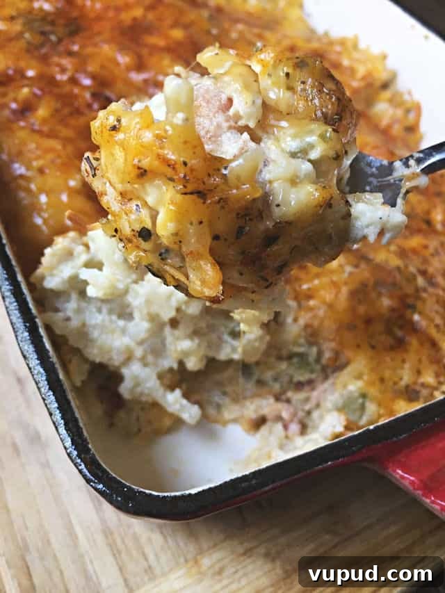 Cheesy Hashbrown Casserole with Crispy Bacon Topping 2 single spoonful of hashbrown casserole