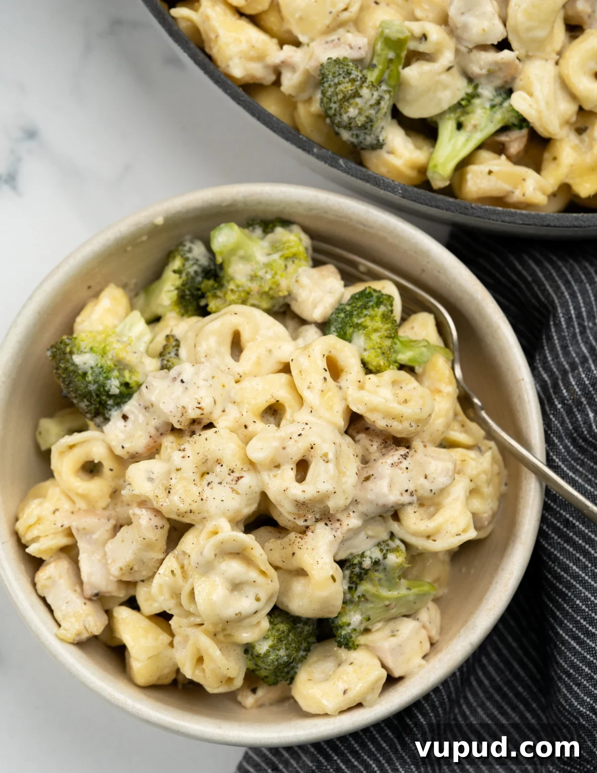 Cheesy Baked Chicken Tortellini Casserole Recipe 7 Baked chicken Tortellini served in a bowl.