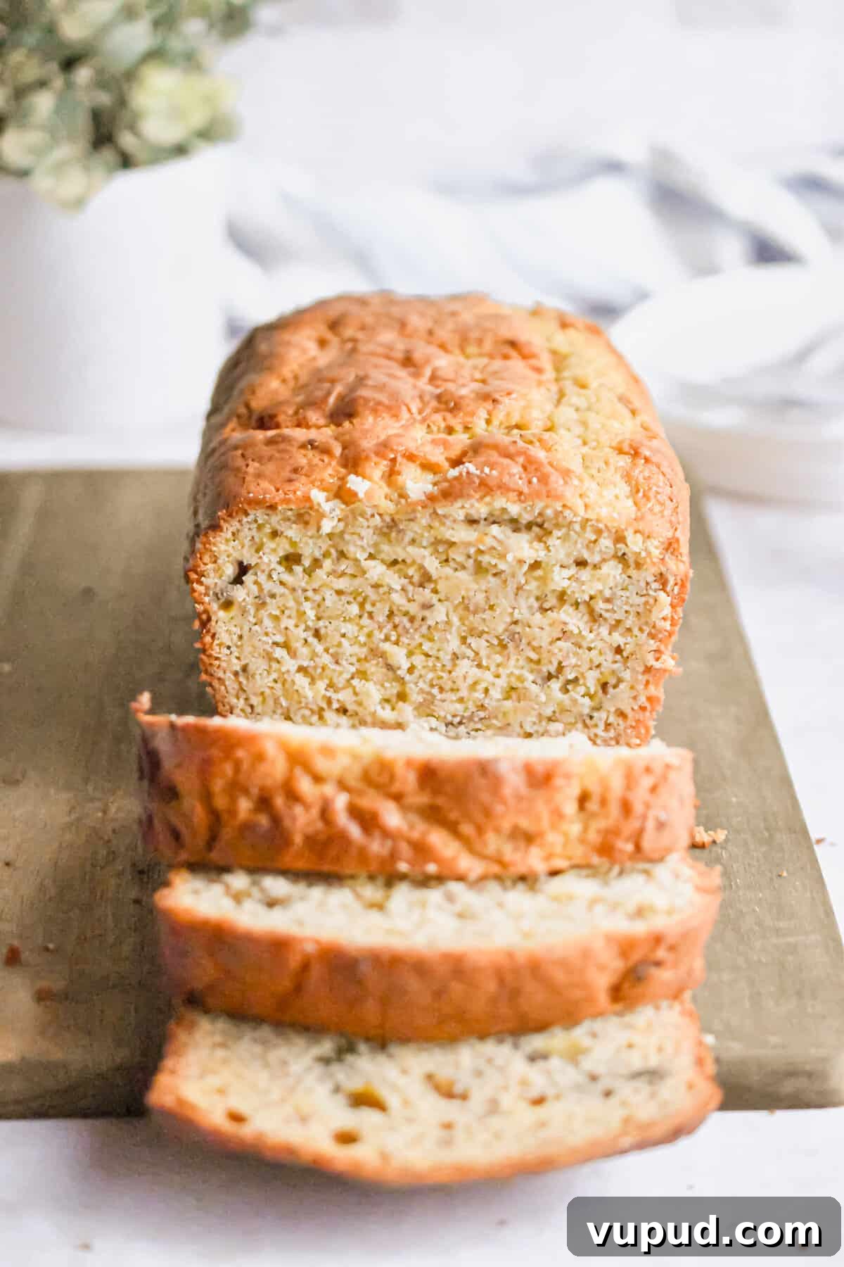 4-Ingredient Banana Bread from Cake Mix — Quick Recipe 11 A straight on shot of the cake mix banana bread.