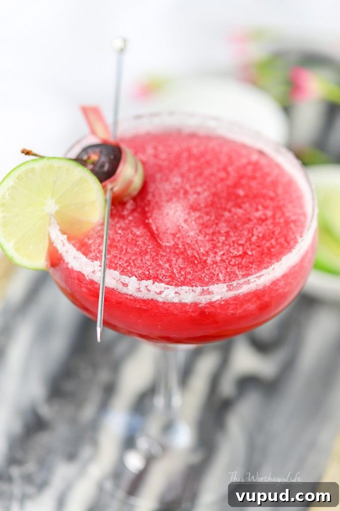 Cherry Rhubarb Margarita Recipe — Sparkling Spring Cocktail 2 Made with wonderful simple syrup of Michigan cherries, rhubarb, and tequila, this margarita is here to get the party started.