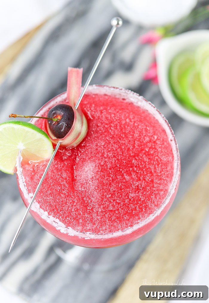 Cherry Rhubarb Margarita Recipe — Sparkling Spring Cocktail 8 Cocktail using bourbon, taste of Michigan cherries and backyard garden rhubarb