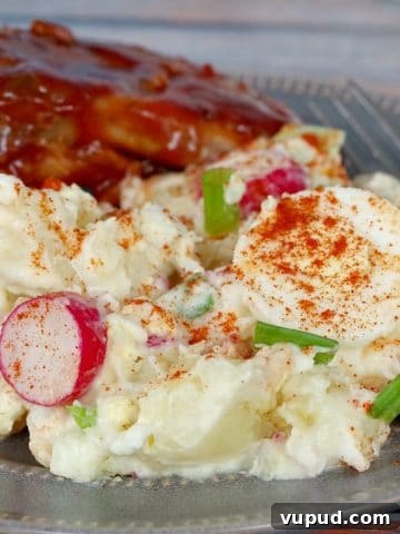 potato salad on plate with ribs