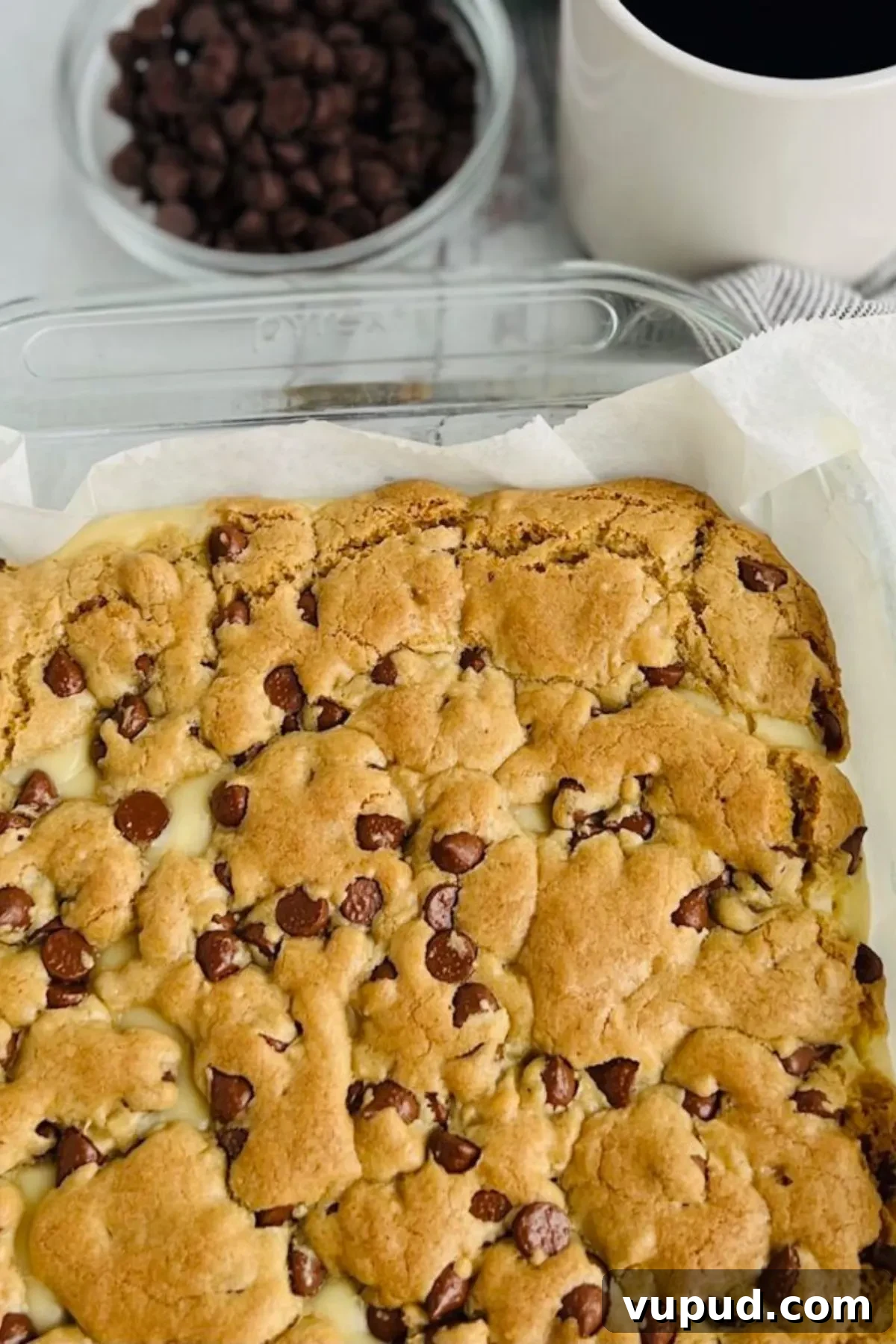 Chewy Chocolate Chip Cream Cheese Bars Recipe 6 Uncut Chocolate Chip Cream Cheese Bars.