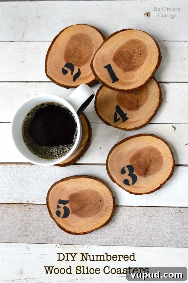 DIY Numbered Wood Slice Coasters — Sharpie Craft Tutorial 2 DIY Numbered Wood Slice Coasters are easily made from a tree branch, stencil, and a Sharpie!