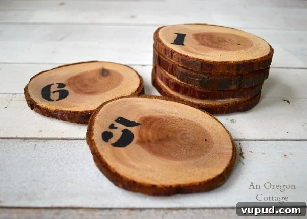 DIY Numbered Wood Slice Coasters — Sharpie Craft Tutorial 3 Numbered Wood Slice Coasters made from a tree branch