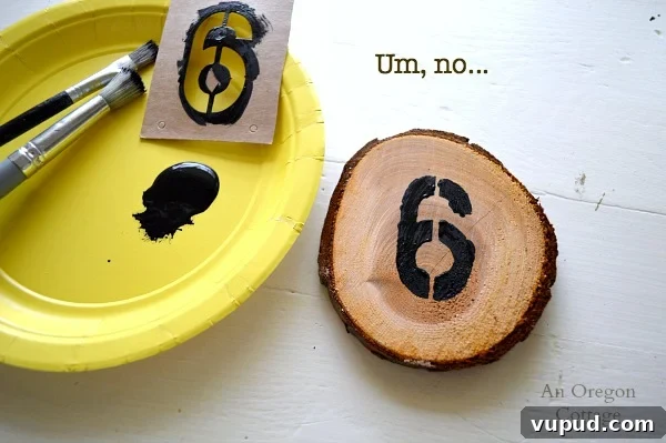 DIY Numbered Wood Slice Coasters — Sharpie Craft Tutorial 4 Numbered Wood Slice Coasters- FAILED first stencil