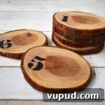 DIY Numbered Wood Slice Coasters — Sharpie Craft Tutorial 7 Numbered Wood Slice Coasters made from a tree branch