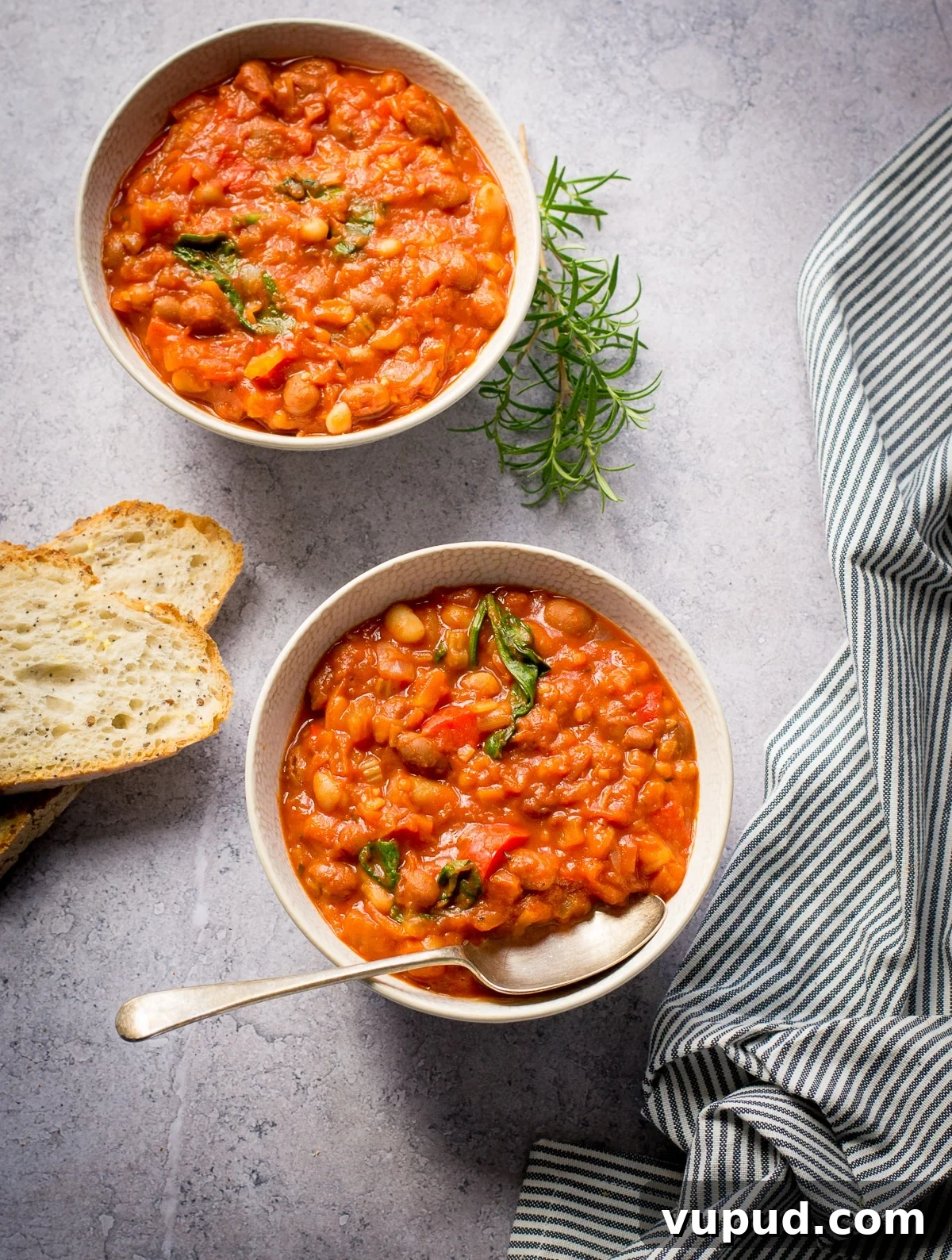 Hearty Tuscan White Bean Stew with Herbs and Olive Oil 3 Tuscan Beans in two bowls