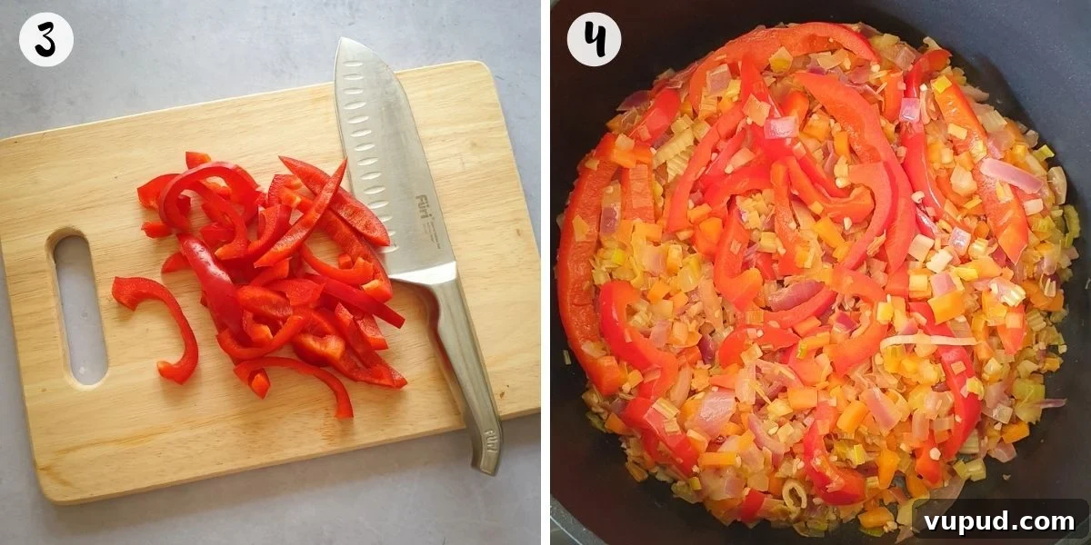 Hearty Tuscan White Bean Stew with Herbs and Olive Oil 5 Slice peppers and fry vegetables