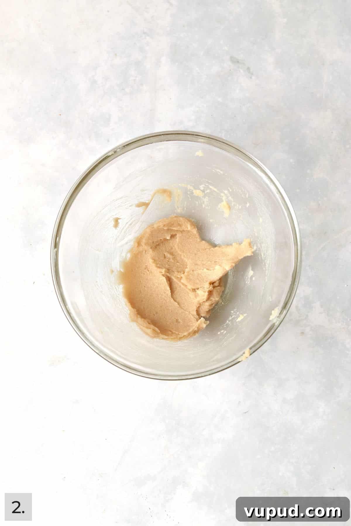 Mini Whoopie Pie Recipe for One — Small Batch Dessert 5 Butter and sugar creamed in a bowl.