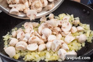 Indian Mushroom Bhaji Recipe: Flavorful Mushroom Curry Guide 7 Adding chopped mushrooms to the fried chopped onions in a frying pan