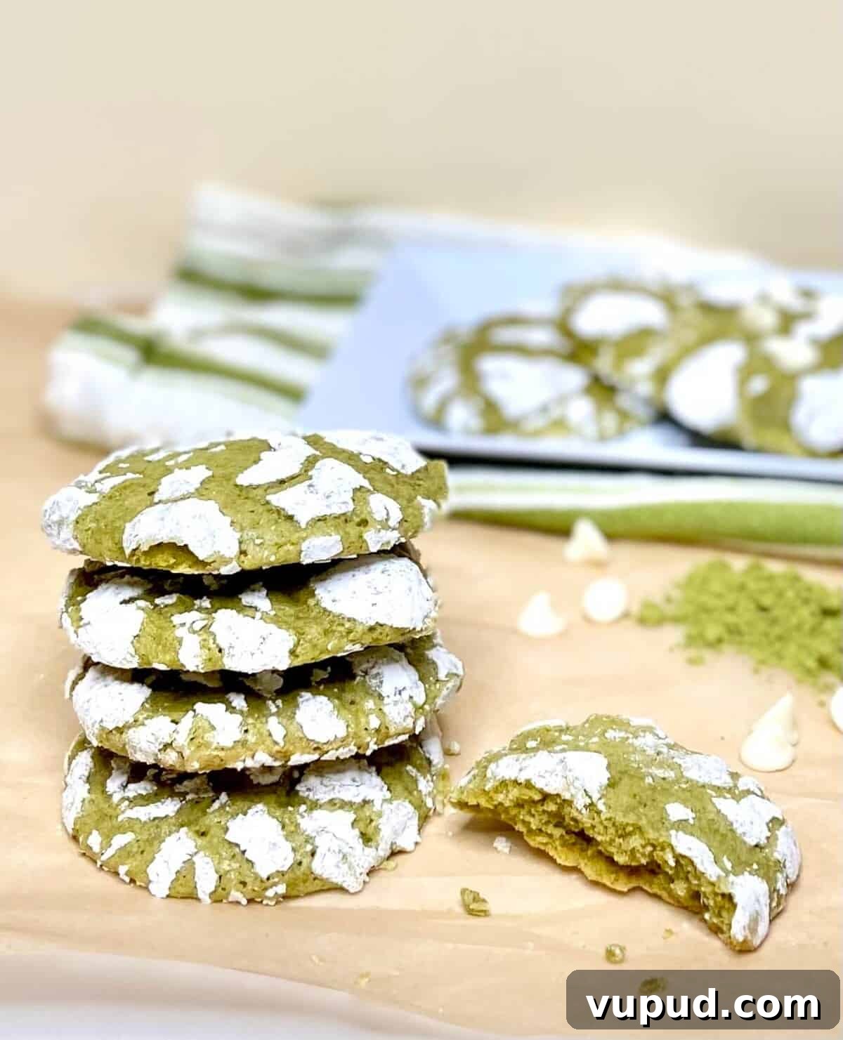 Matcha Crinkle Cookies Recipe: Soft, Chewy Green Tea Cookies 2 Matcha crinkle cookies.