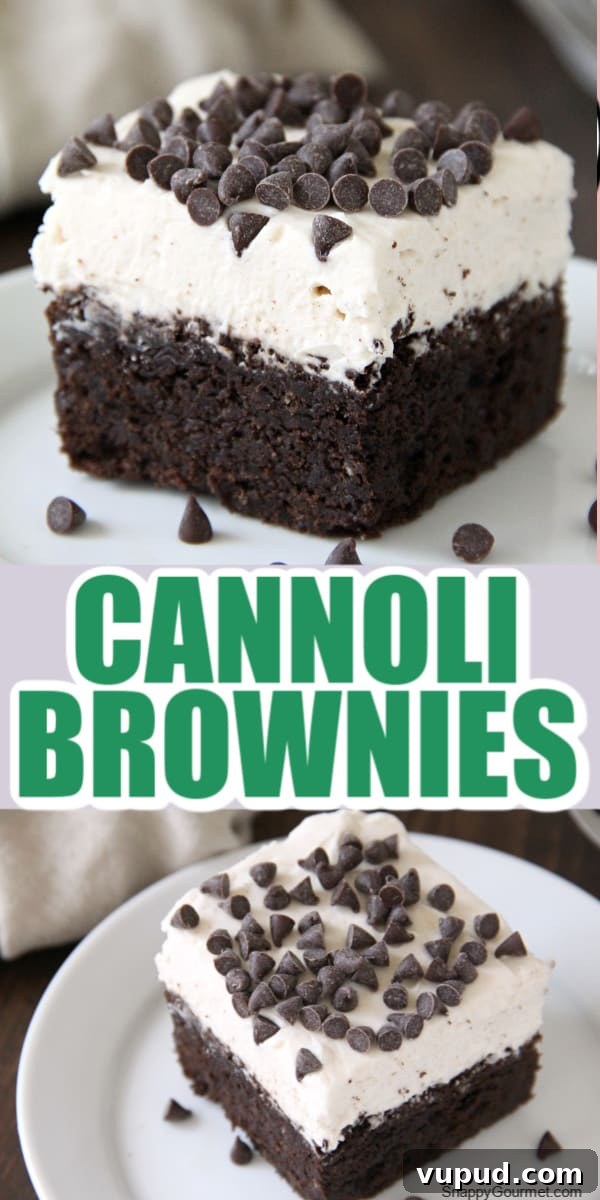 Cannoli Brownies - fudgy chocolate brownie recipe with Italian flavors collage of cannoli brownies
