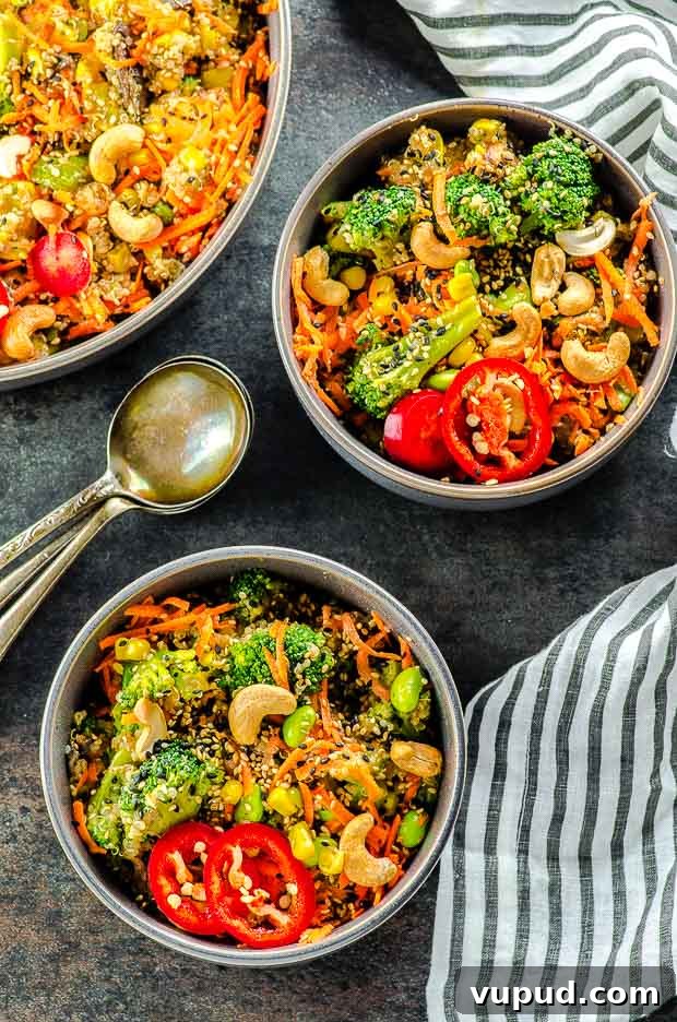 Veggie-Packed Quinoa Fried Rice Recipe for Flavorful Meals 6 Bird's eye view of a veggie loaded quinoa fried rice