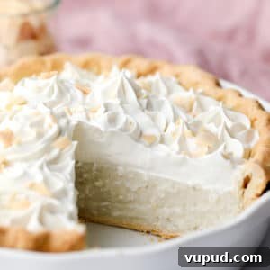 Creamy Vegan Coconut Cream Pie Recipe for Perfect Dessert 8 vegan coconut cream pie in a white pie plate with a slice removed.