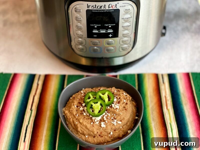 Authentic Mexican-Style Beans in the Instant Pot: Flavorful & Fast 7 mexican style refried pinto beans in a bowl made in the instant pot