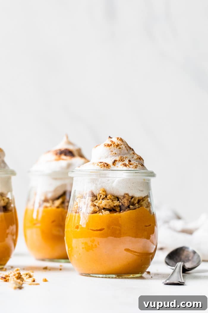 Creamy Sweet Potato Mousse Recipe for Holiday Desserts 2 sweet potato mash in jars with meringue
