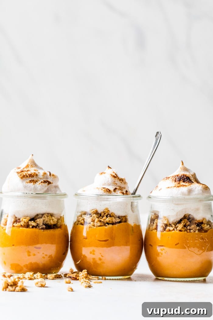 Creamy Sweet Potato Mousse Recipe for Holiday Desserts 4 sweet potato mousse in jars with meringue