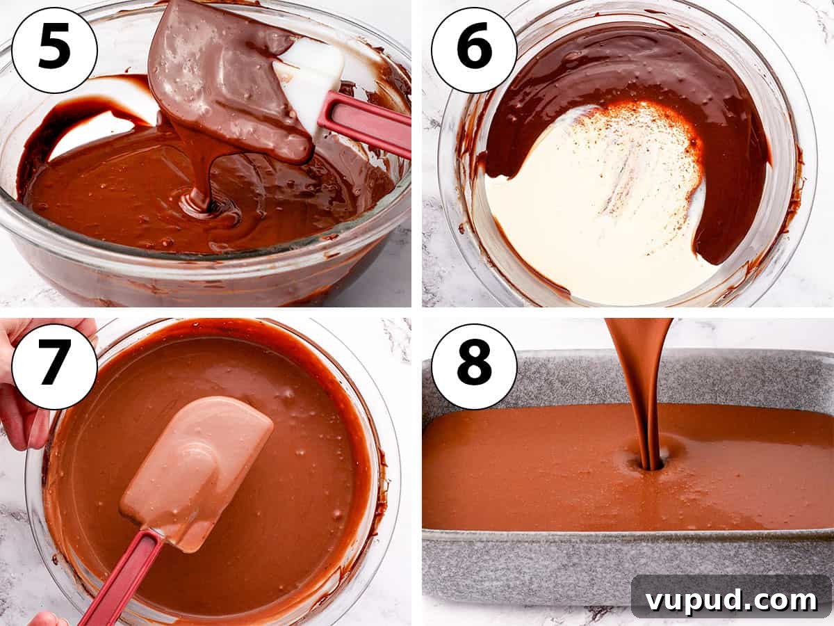 Namelaka: Silky Chocolate Cream Ganache Recipe and Guide 5 Process Shot Collage: melting the chocolate and adding the cold cream until smooth.