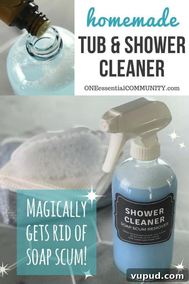 DIY Shower Cleaner Recipe for Sparkling, Streak-Free Tiles 2 Magic homemade shower cleaner shines, cleans, and disinfects tubs, tile, and glass shower doors with practically no scrubbing to get rid of soap scum, hard water stains, dirt, grease, grime, mold & mildew. Just 3 ingredients (Dawn, vinegar, and essential oils) makes shower clean, shiny, and sparkly!