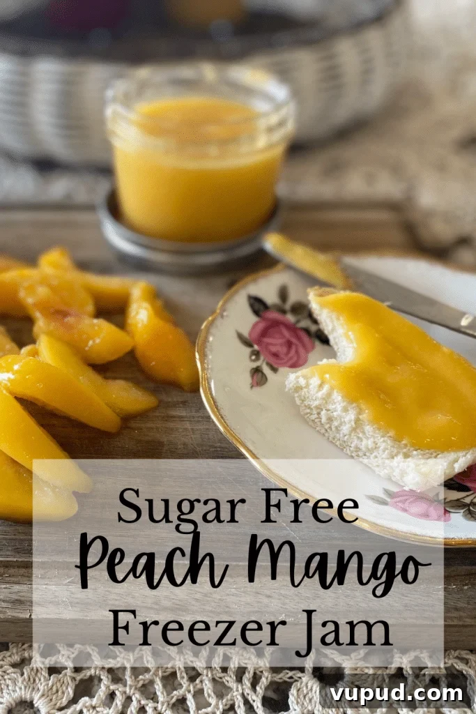 Peach Mango Freezer Jam Without Added Sugar: Simple Recipe 2 jar peaches sliced on board with toast and jam