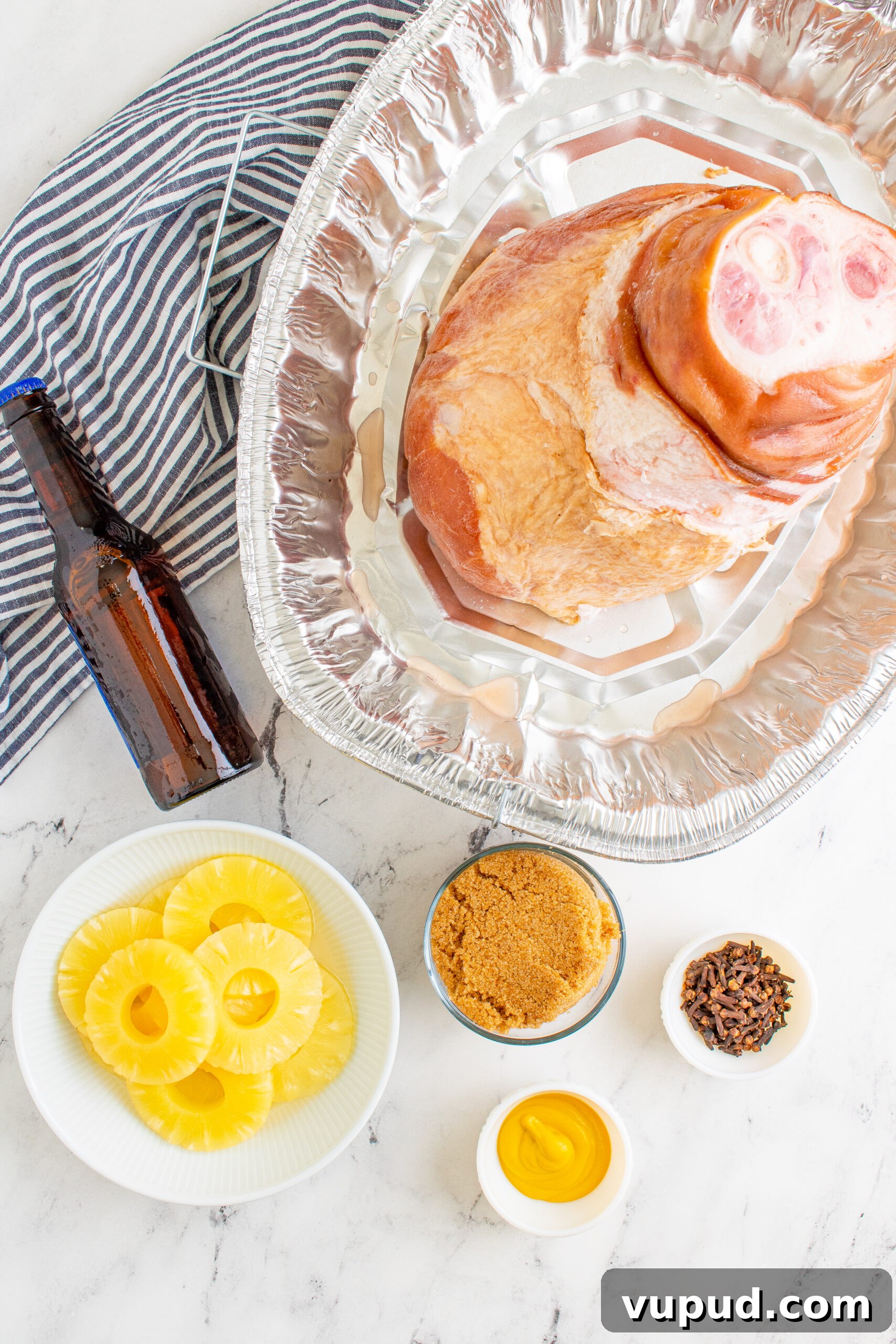 Glazed Pineapple Baked Ham Recipe for Holiday Dinner 4 overhead ingredient shot