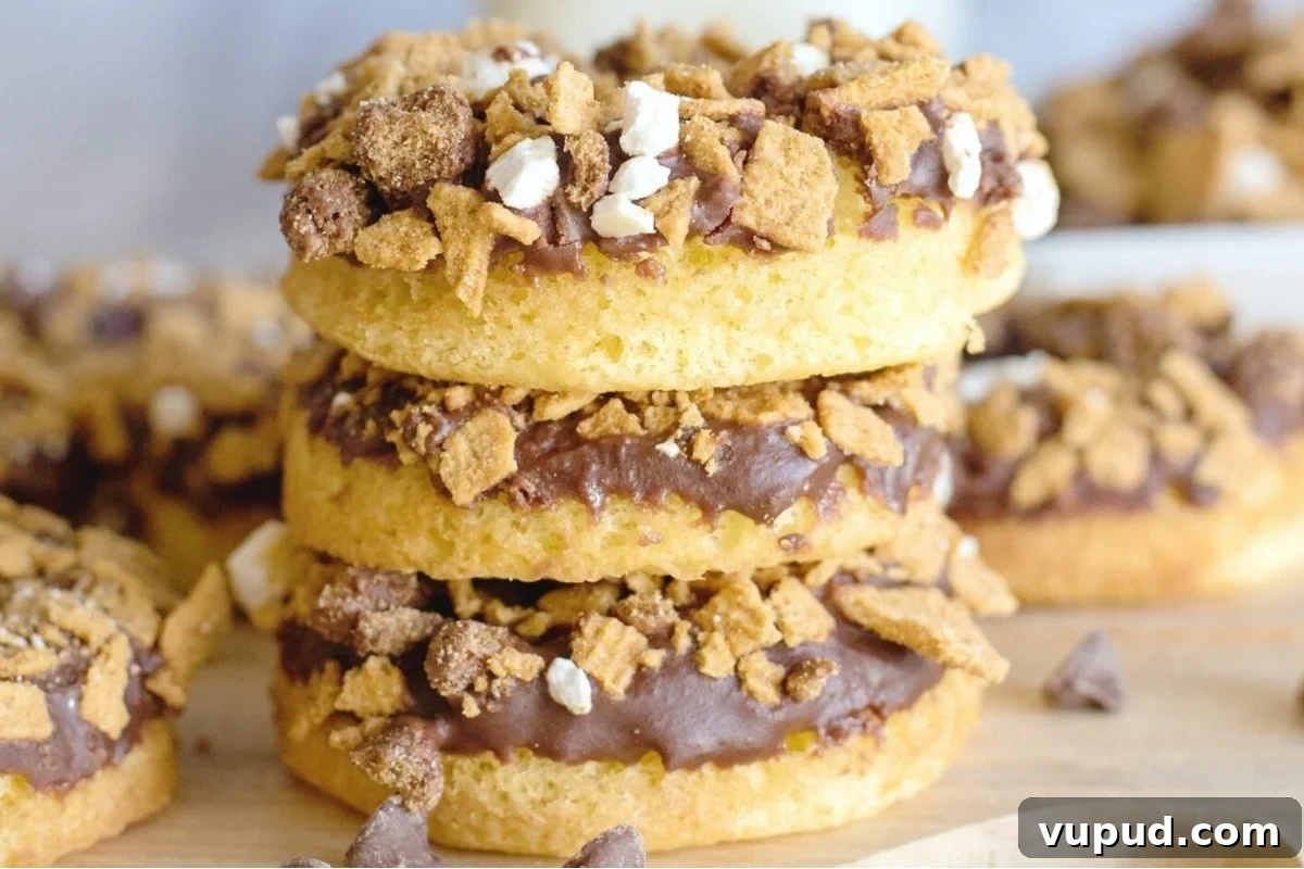 24 Irresistible S'mores Recipes to Enjoy All Year Long 19 Donuts with s'mores flavors piled high.