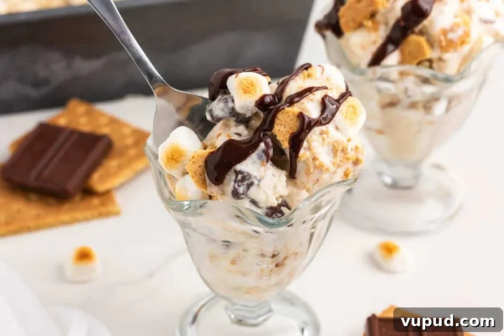 24 Irresistible S'mores Recipes to Enjoy All Year Long 23 S'mores ice cream in a dish with a spoon