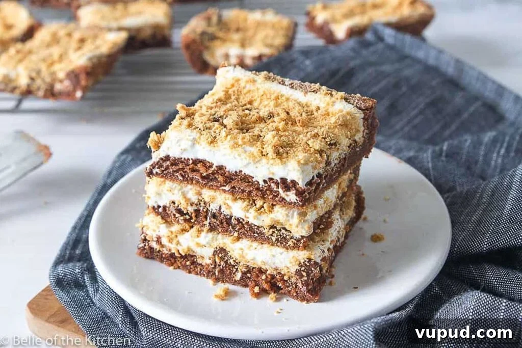 24 Irresistible S'mores Recipes to Enjoy All Year Long 24 A stack of nutella s'mores bars on a plate
