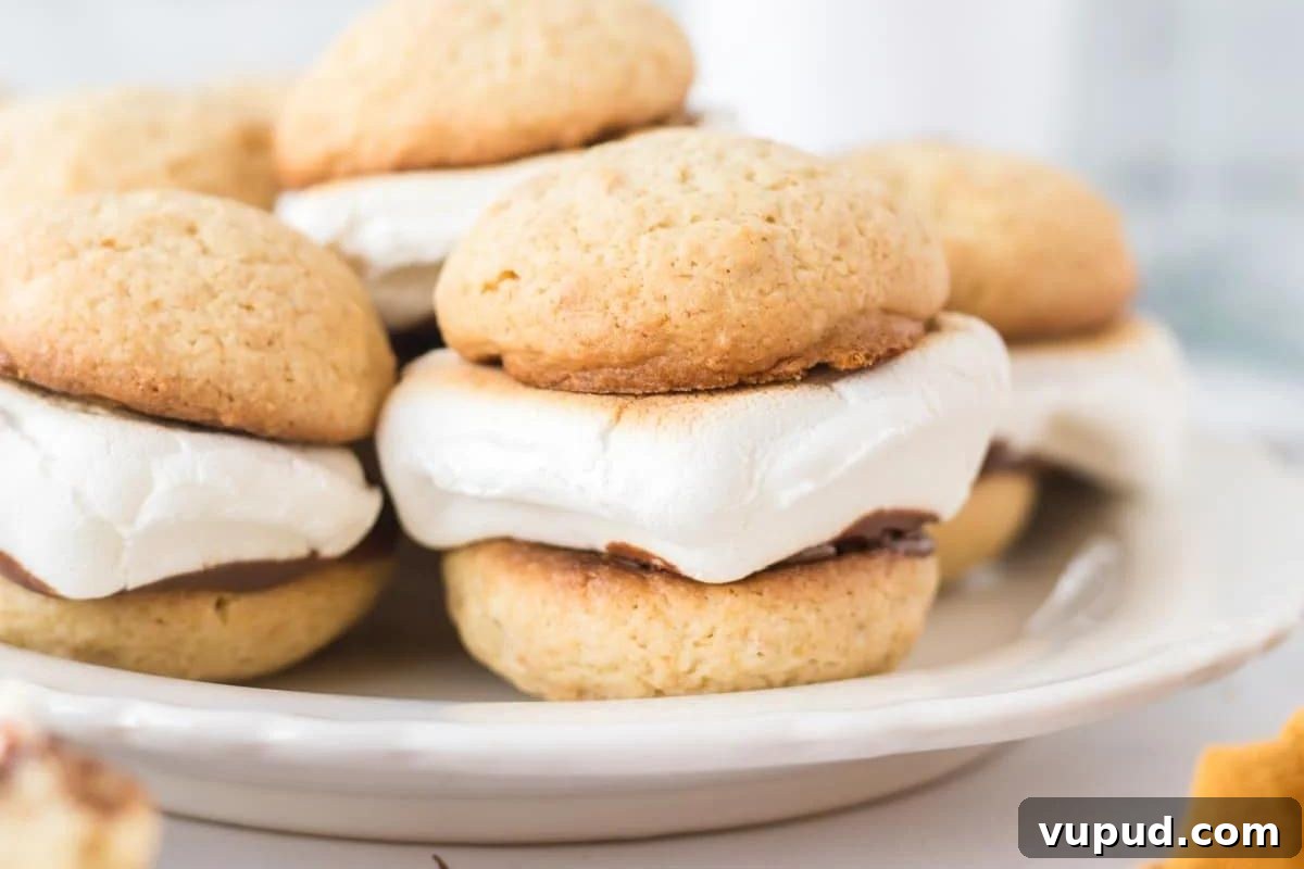 24 Irresistible S'mores Recipes to Enjoy All Year Long 7 Plate of homemade s'mores cookies recipes with marshmallows and chocolate.